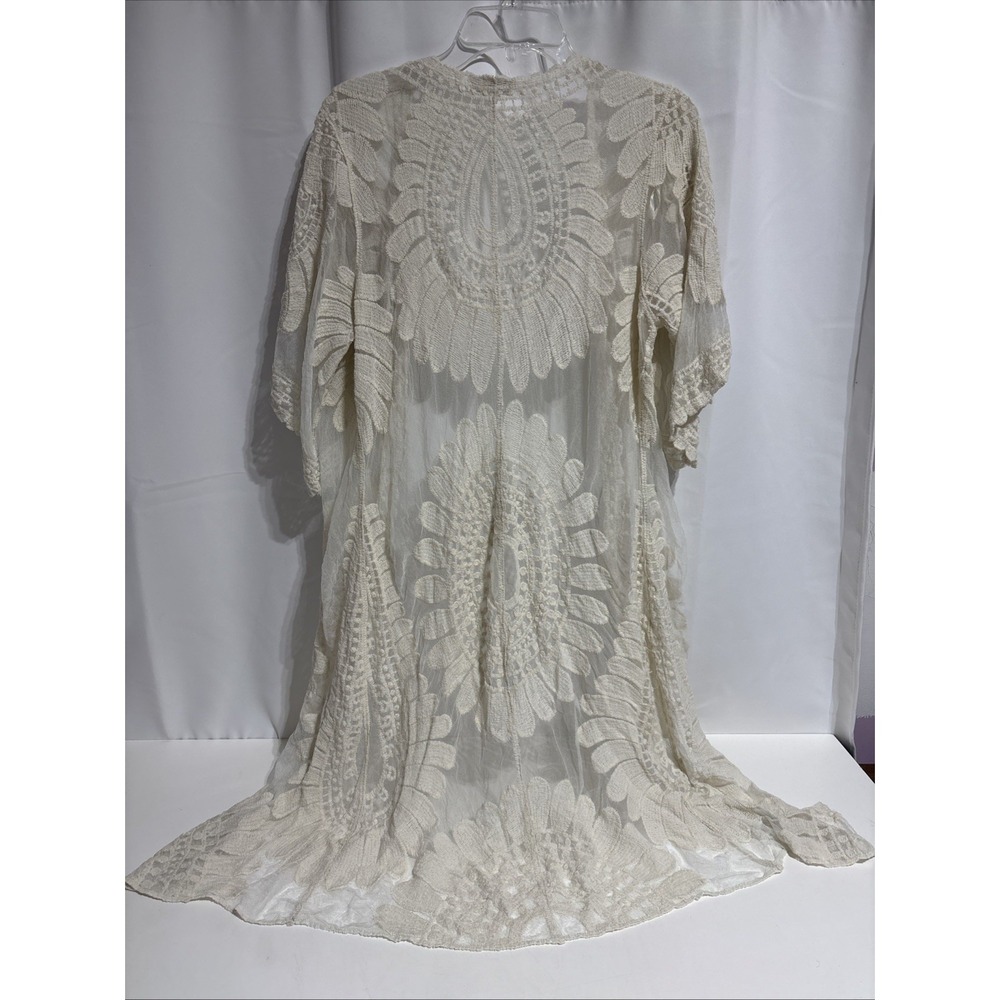Rebellion Womens Cardigan Small Ivory Lace Duster Robe Beach Cover Y2K - Picture 3 of 9